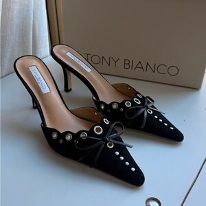 Tony Bianco Black Heels with Bow and Eyelet Design